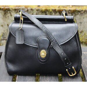 Coach Vintage - Logan Crossbody Bag 9907 in Black + Brass, USA 1980s